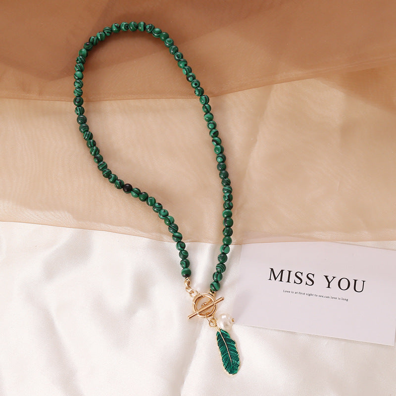 Personalized Retro Fashion Malachite Leaf Pearl Jewelry