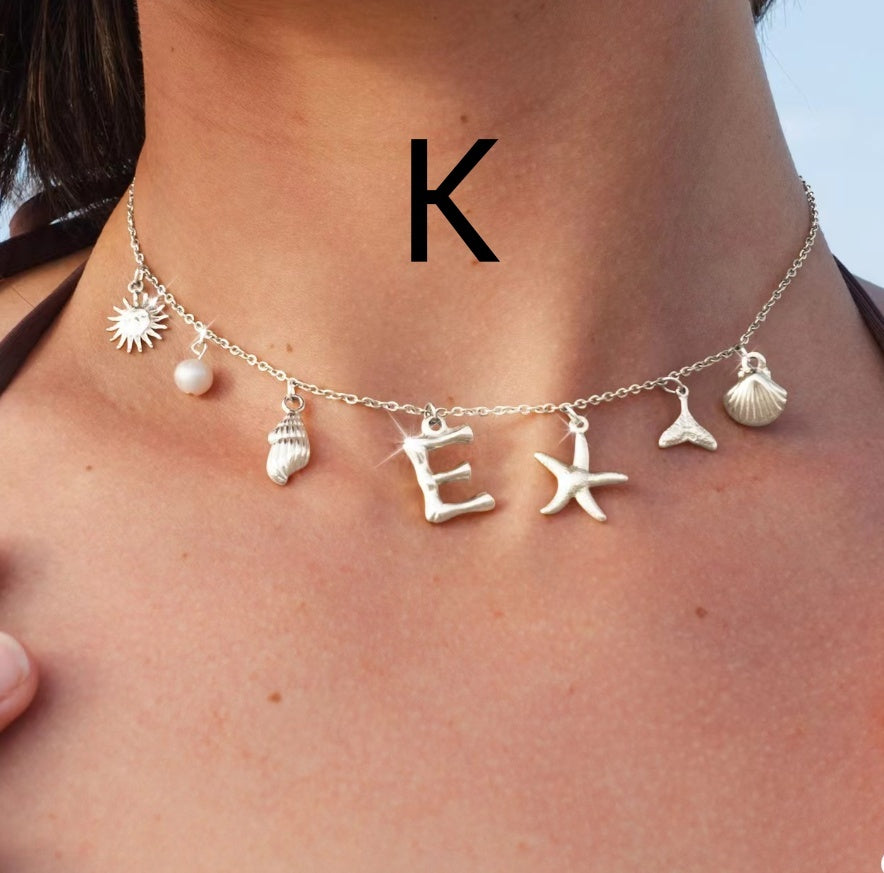 26 Bamboo Letter Necklace Starfish Shell