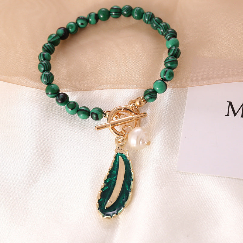 Personalized Retro Fashion Malachite Leaf Pearl Jewelry