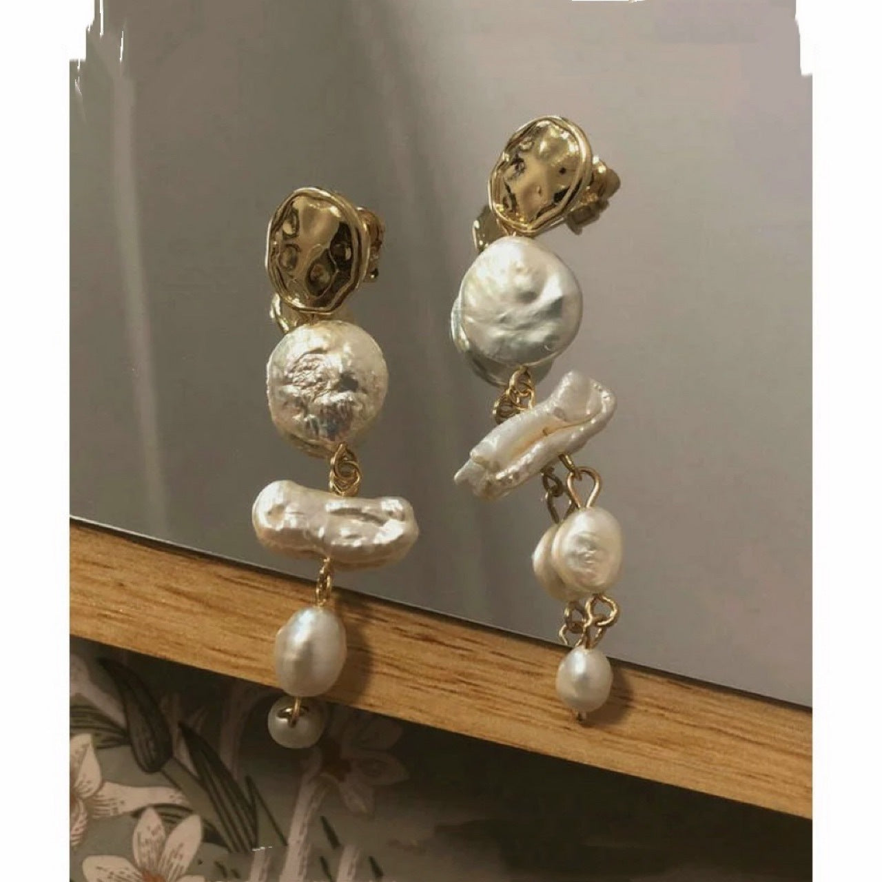 Vintage Earrings Baroque Shaped Pearl
