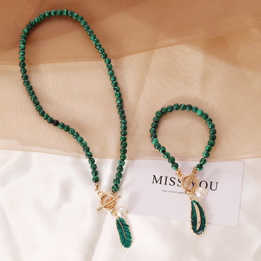 Personalized Retro Fashion Malachite Leaf Pearl Jewelry