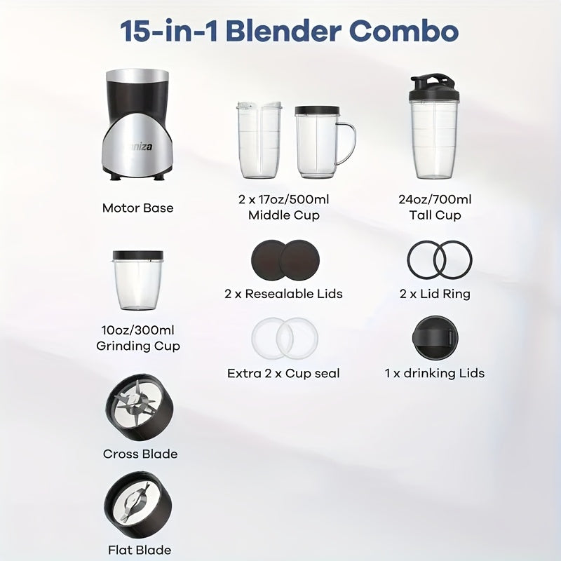 900W Smoothie Juicer, Milkshake And Smoothie Blender, 15pcs Personal Blender And Grinder Set For Kitchen,